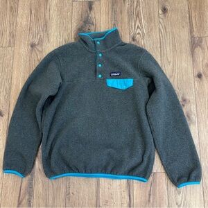 Patagonia Women's Synchilla Snap T Pullover Size Small In Dark Gray/Teal